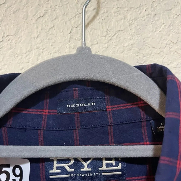 Hawker Rye Navy Blue Red Plaid Dress Shirt Large Regular Preppy Classic Check - Picture 3 of 8